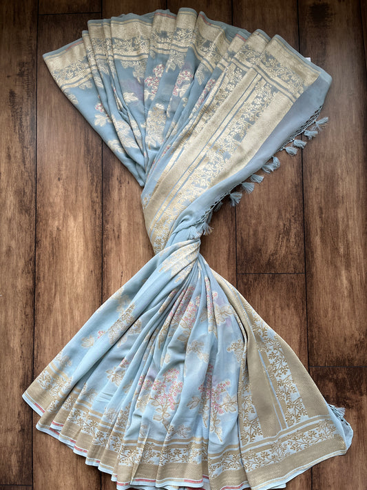 Khaddi Meenakari Aasmani Saree