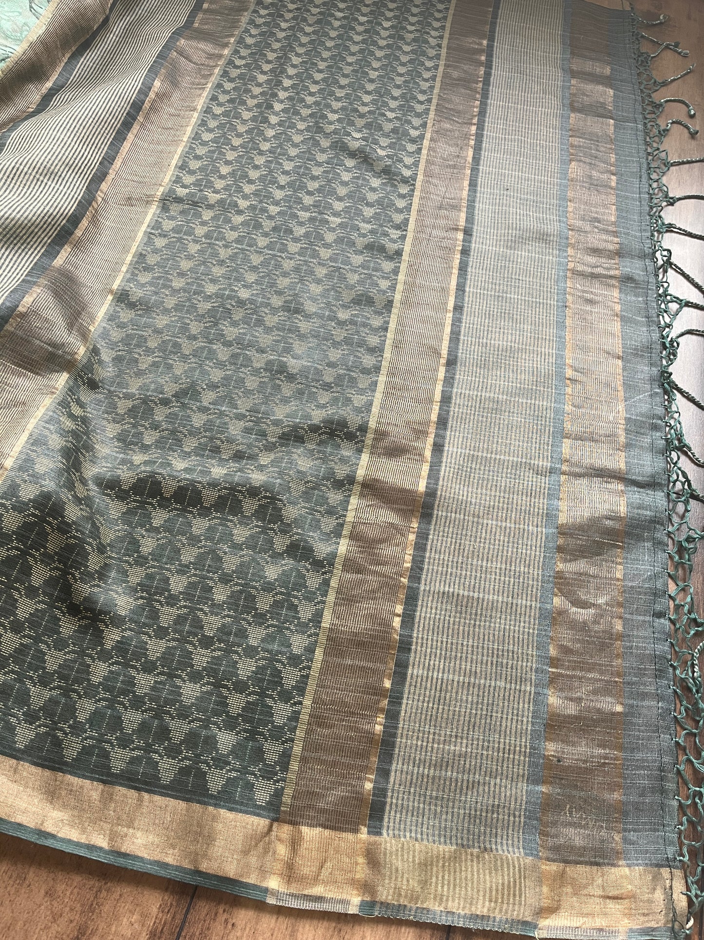 Tusser Forest Green Saree