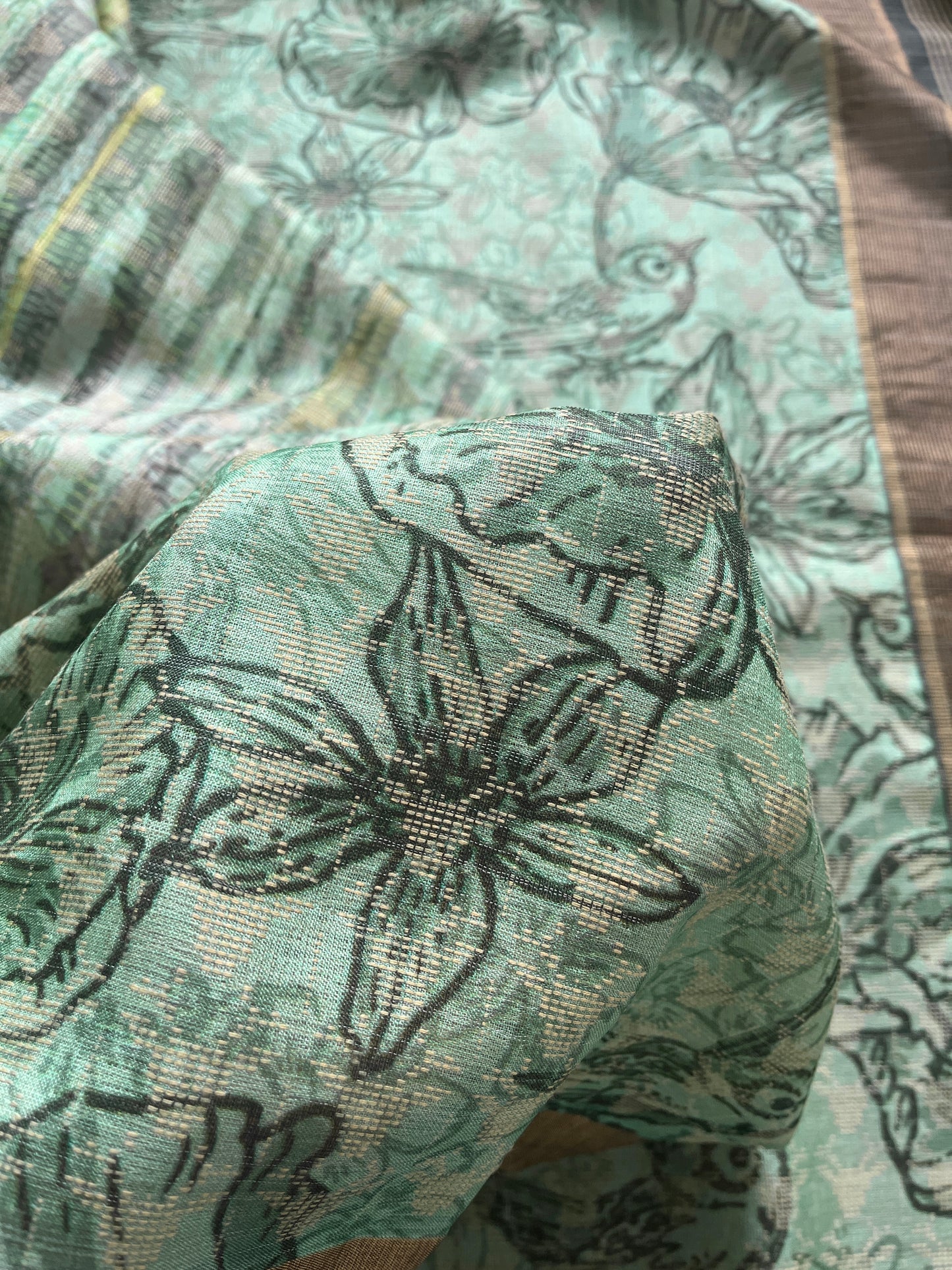 Tusser Forest Green Saree