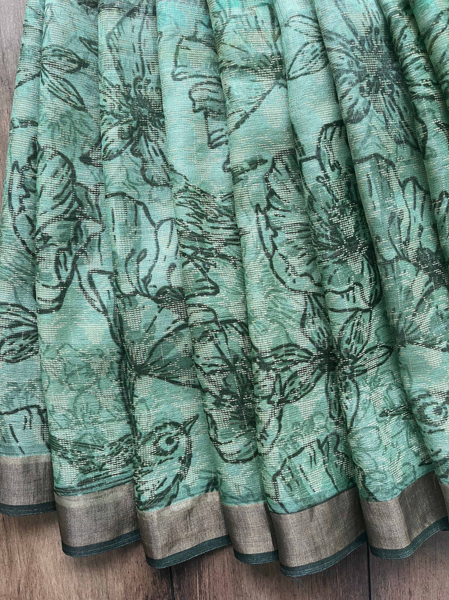 Tusser Forest Green Saree