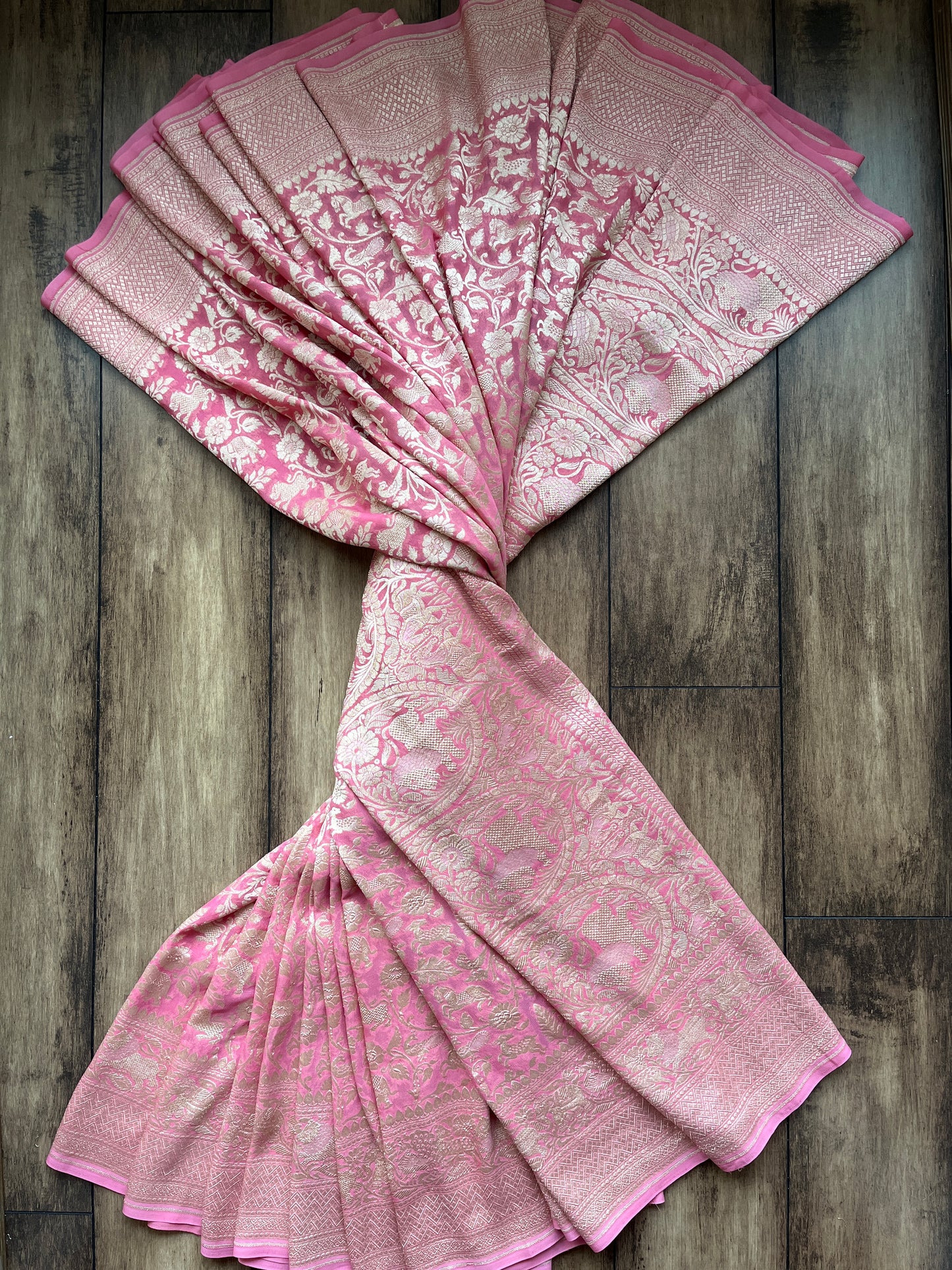 Shikargah Jaal Peach Pink Saree