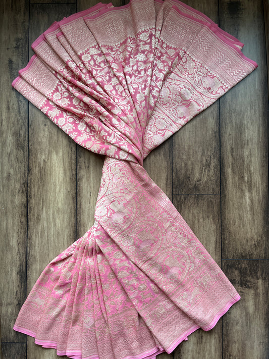 Shikargah Jaal Peach Pink Saree