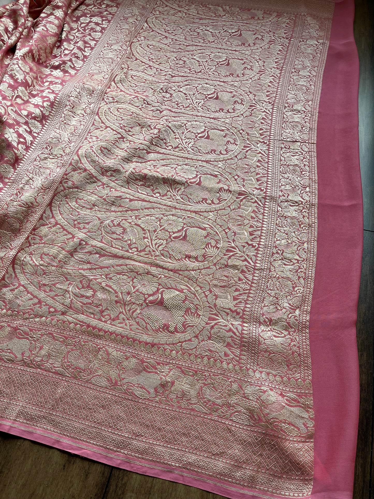 Shikargah Jaal Peach Pink Saree