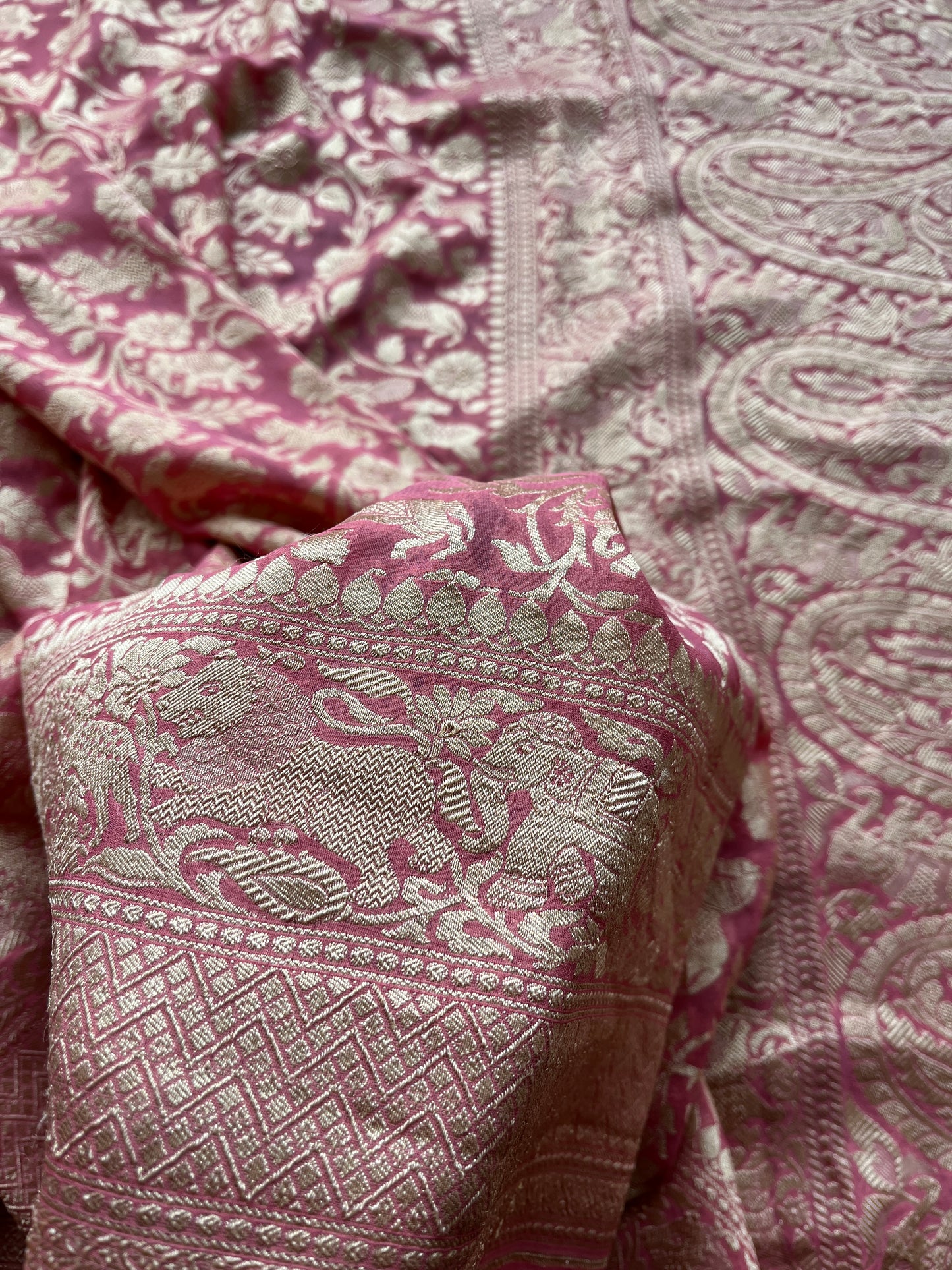 Shikargah Jaal Peach Pink Saree