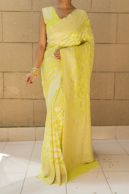 Shikargah Khaddi Neon Green Saree