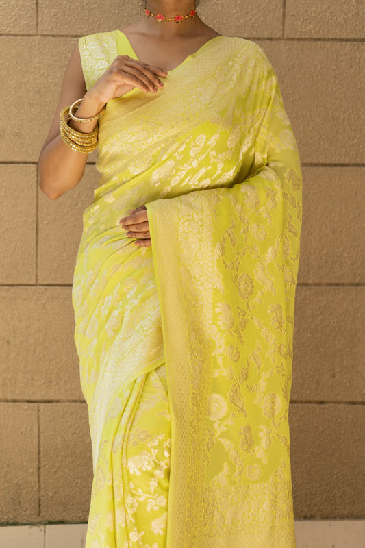 Shikargah Khaddi Neon Green Saree