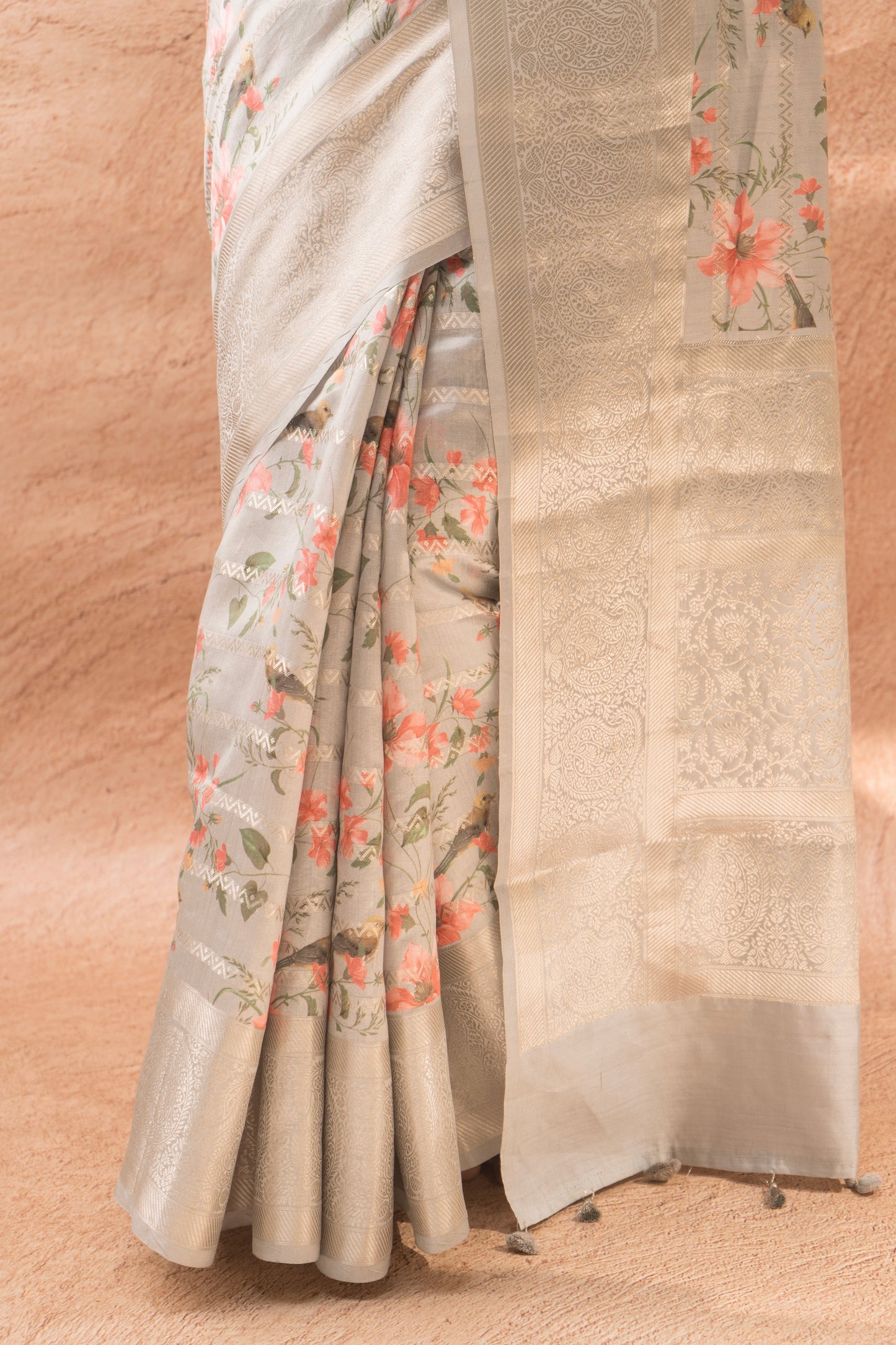 Chiniya Print Weaving Grey Saree