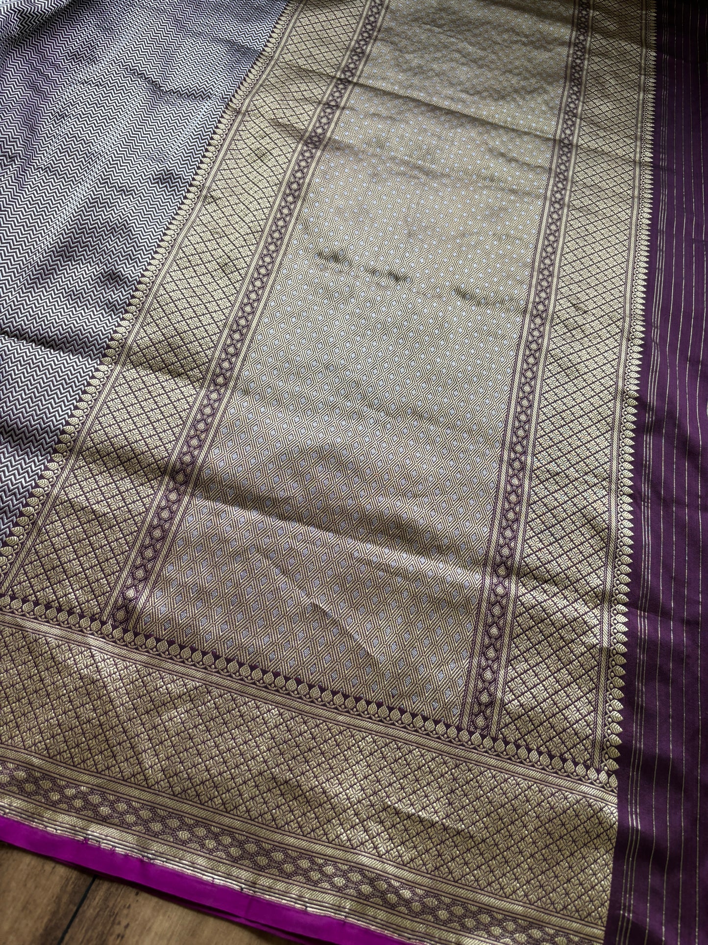 Tanchoi Silver Zari Katan Purple Saree