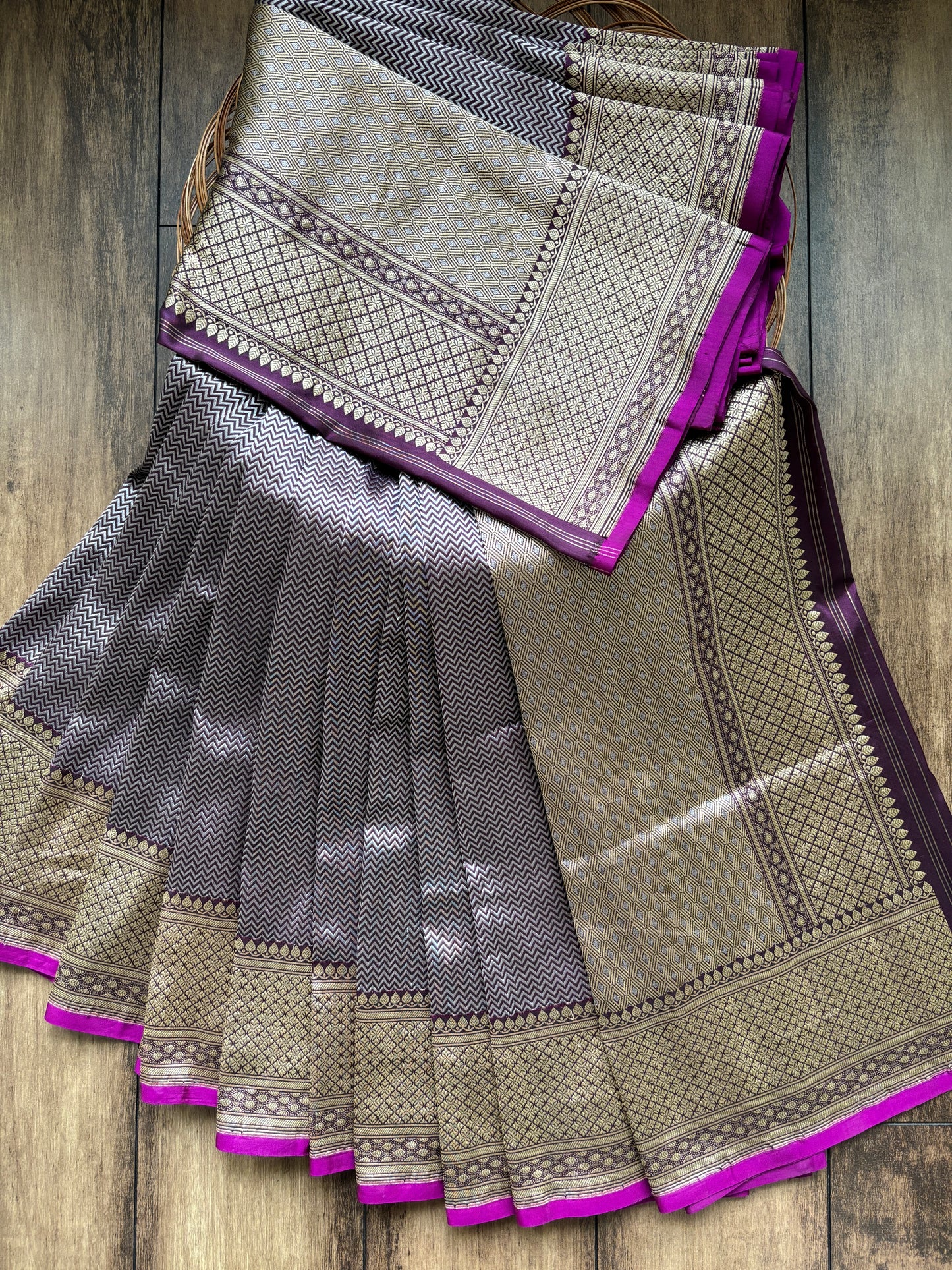 Tanchoi Silver Zari Katan Purple Saree