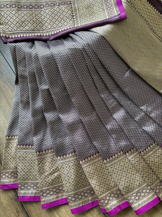 Tanchoi Silver Zari Katan Purple Saree