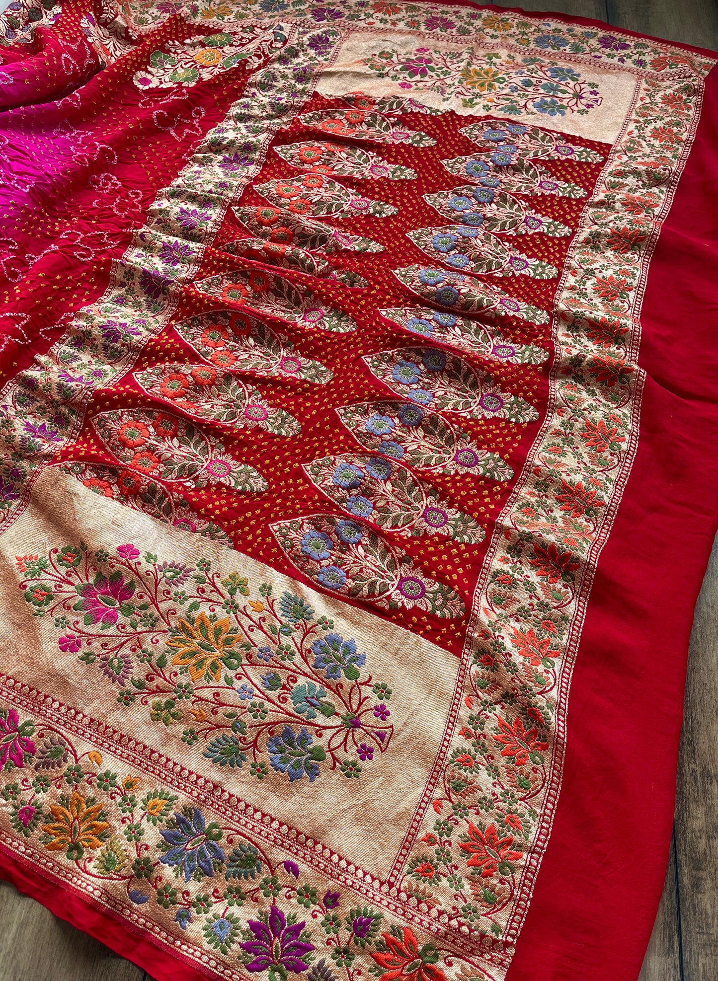 Tilfi Bandhej Shaded Meenakari Saree