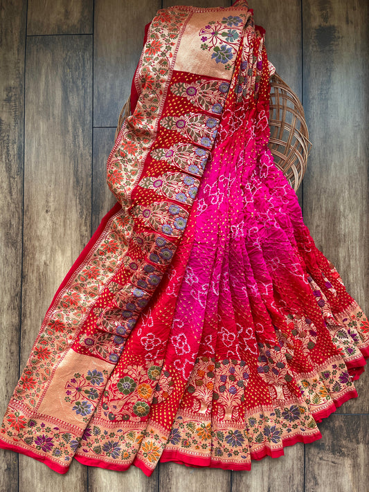 Tilfi Bandhej Shaded Meenakari Saree