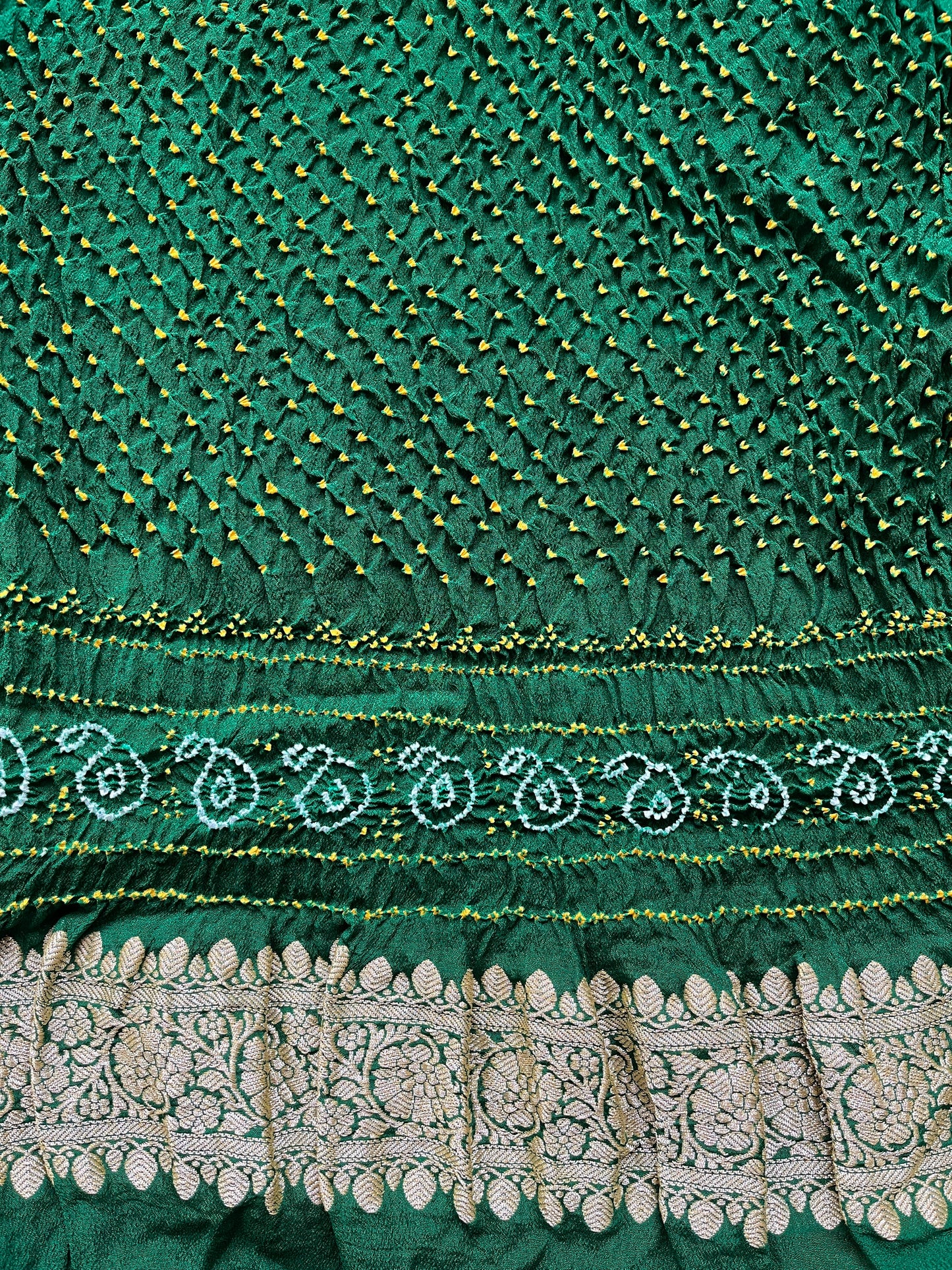 Bandhej Intricate Bottle Green Saree