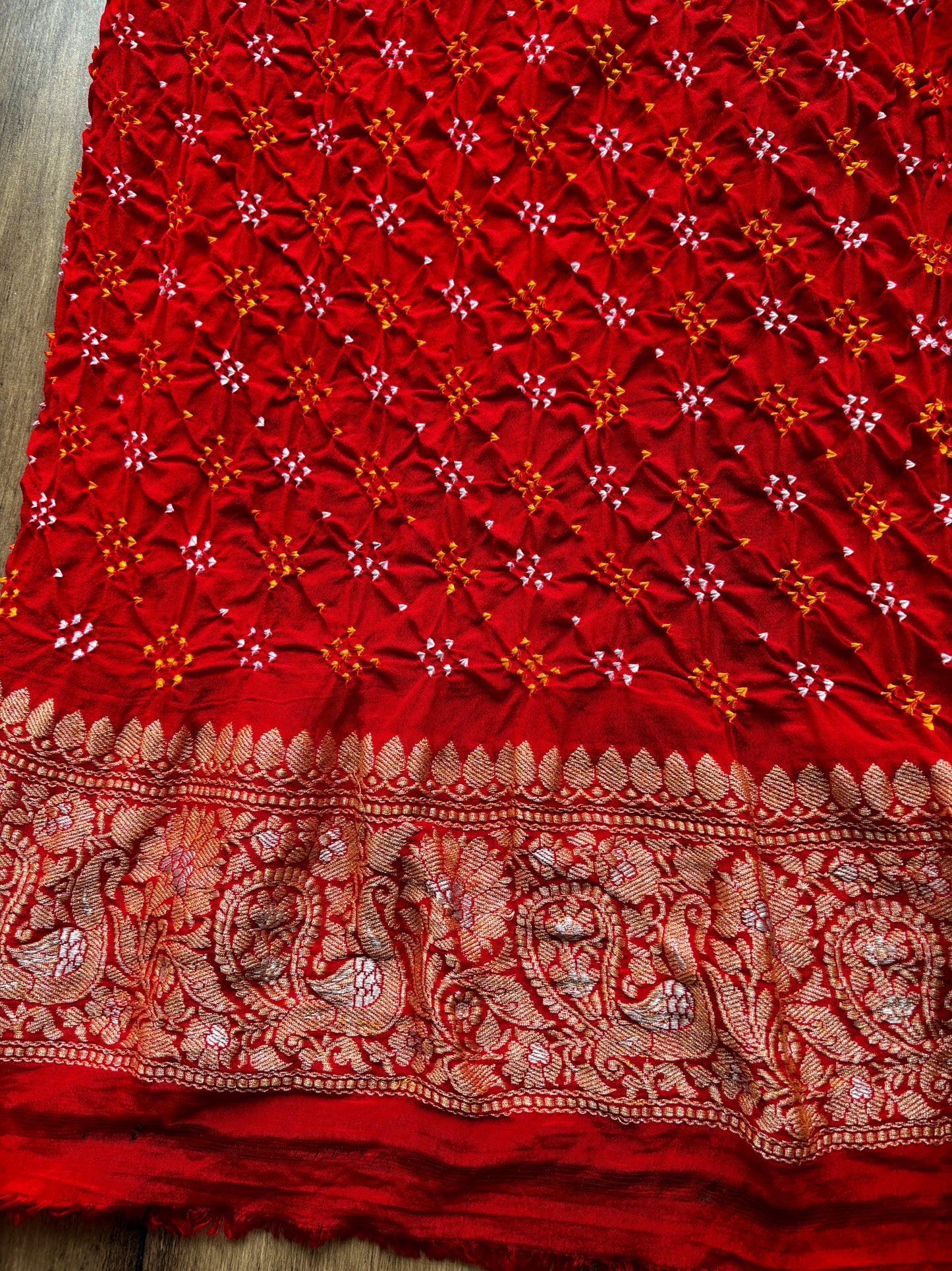 Bridal Bandhej Red Saree
