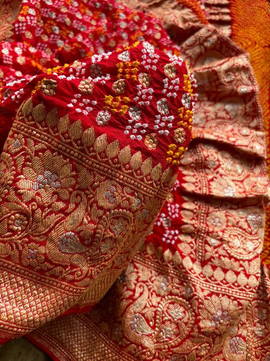 Bridal Bandhej Red Saree