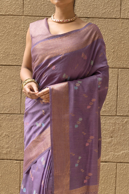 Moonga Meenakari Purple Saree