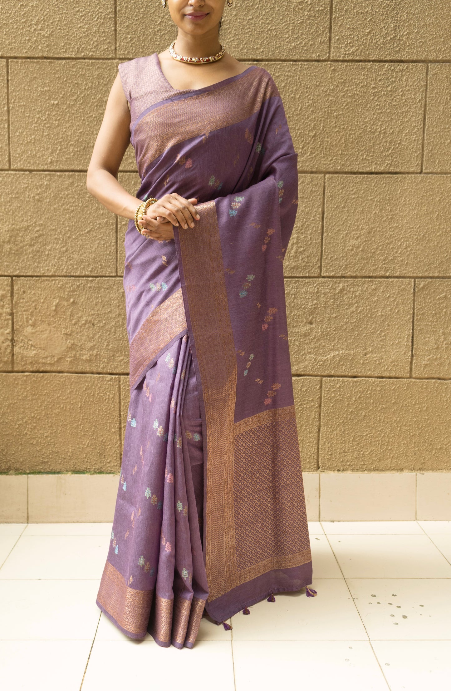 Moonga Meenakari Purple Saree