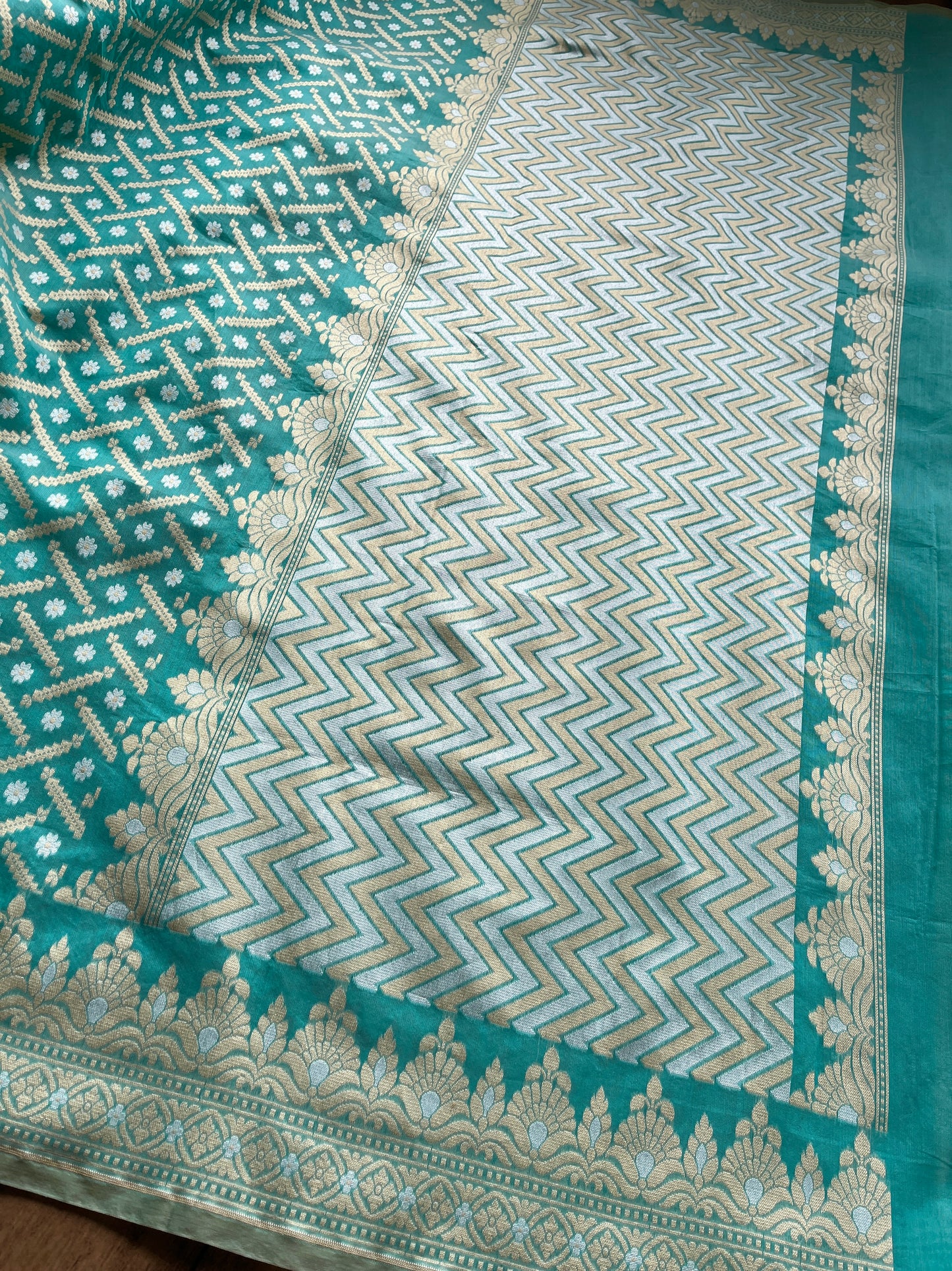 Chanderi Weaving Blue-Green Saree