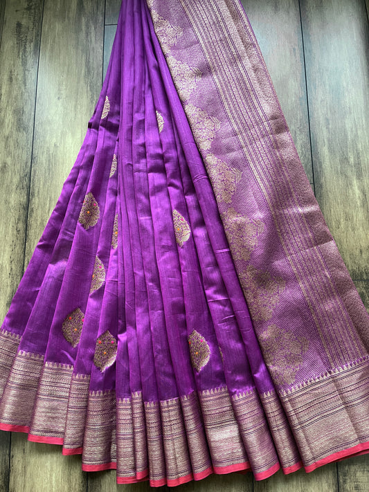 Chanderi Meenakari Purple Saree