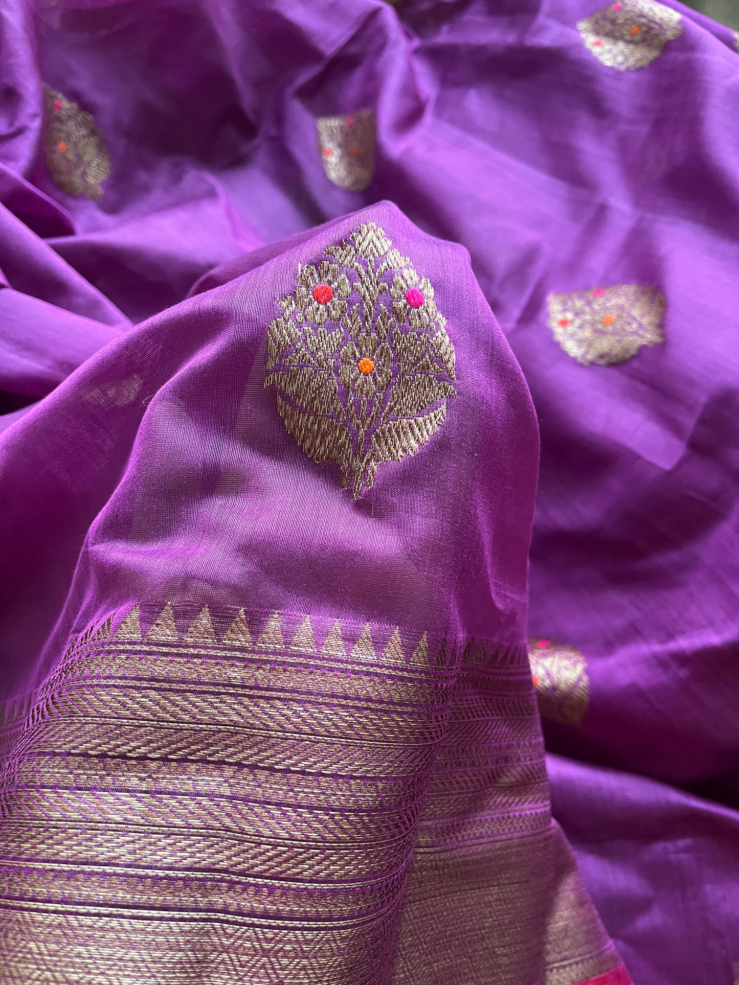 Chanderi Meenakari Purple Saree