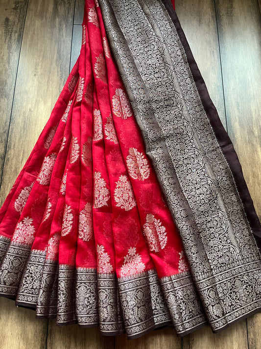 Chanderi Red Rust Saree