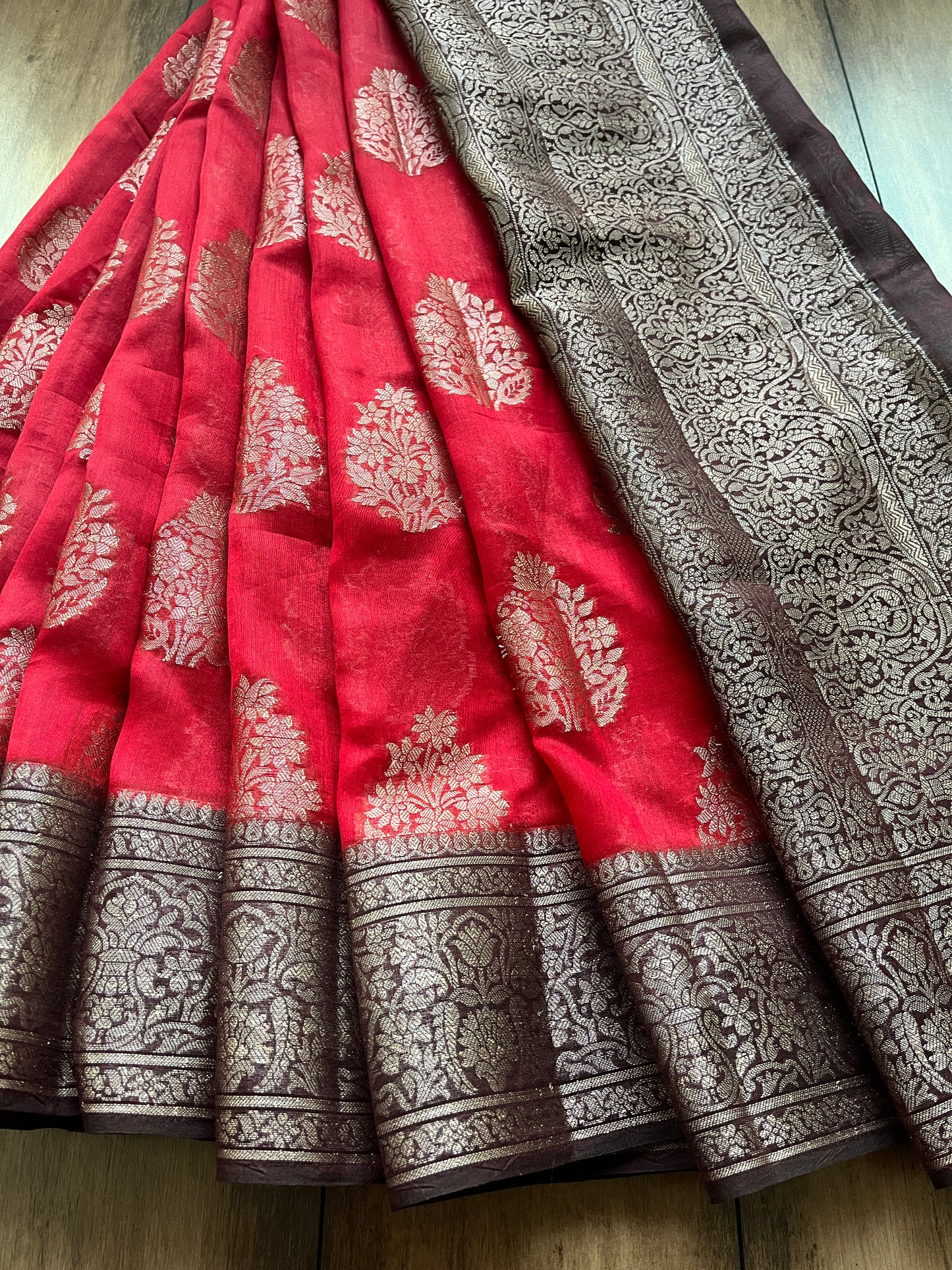 Chanderi Red Rust Saree