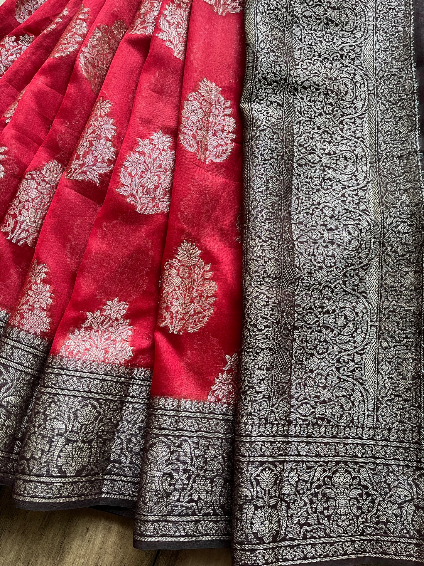 Chanderi Red Rust Saree