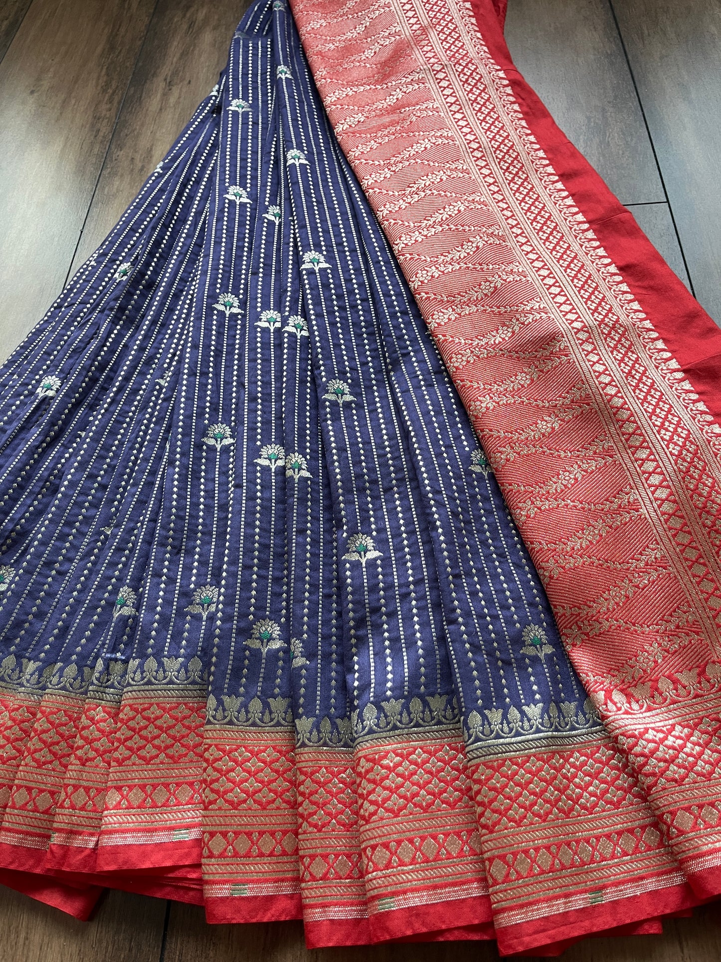 Mulberry Blue Red Saree