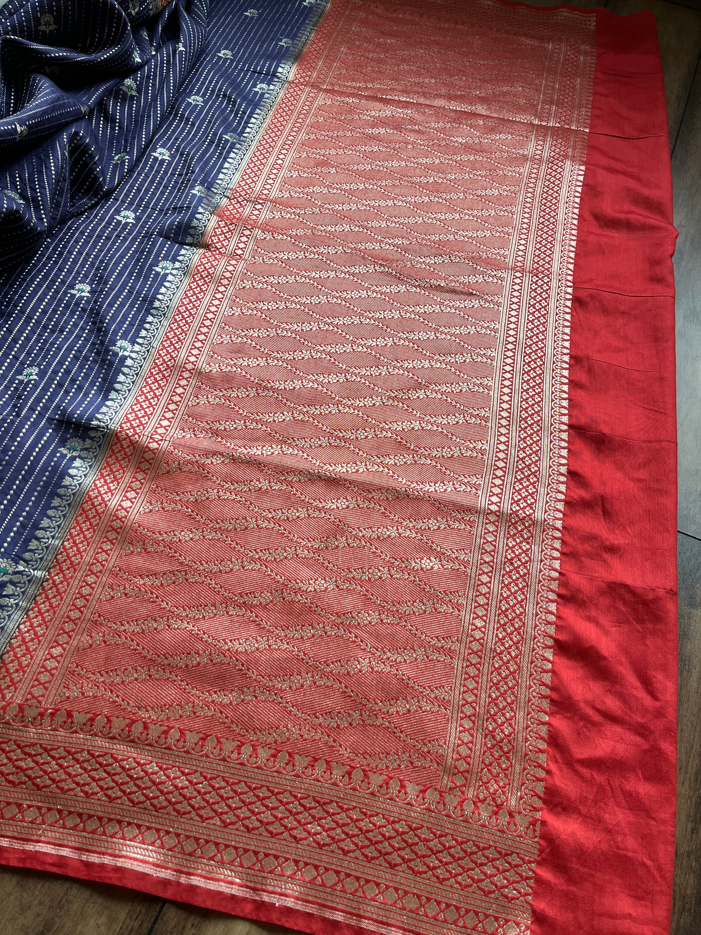 Mulberry Blue Red Saree