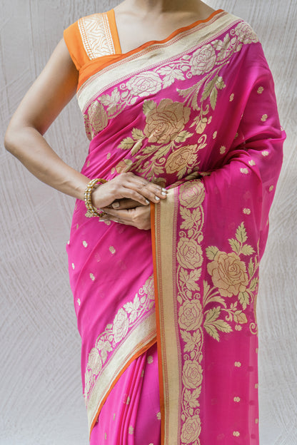 Rani Khaddi Georgette Meenakari Saree