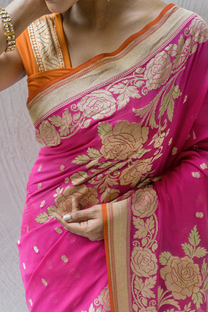 Rani Khaddi Georgette Meenakari Saree