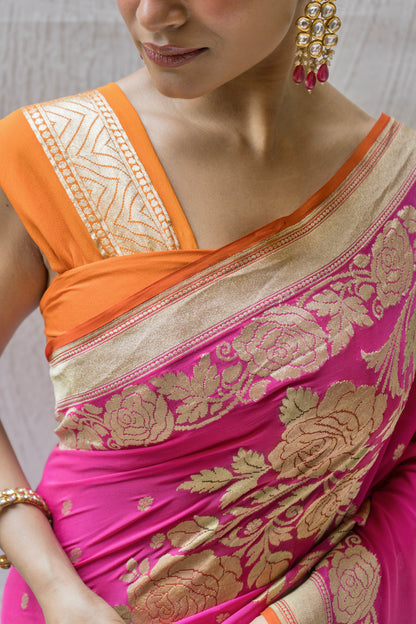 Rani Khaddi Georgette Meenakari Saree