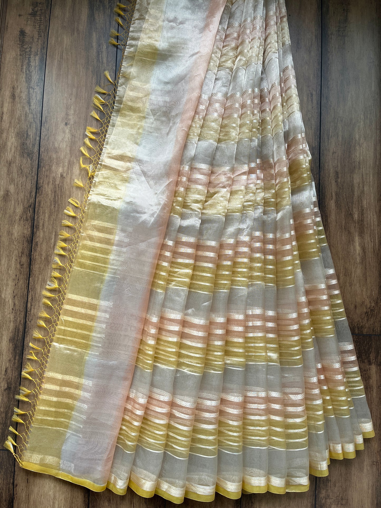 Tissue Stripes Rangkat Saree (Shades of Yellow)
