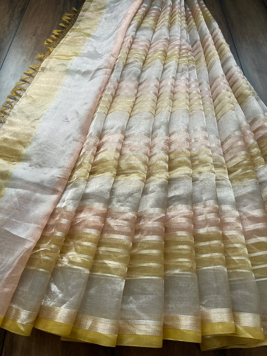 Tissue Stripes Rangkat Saree (Shades of Yellow)