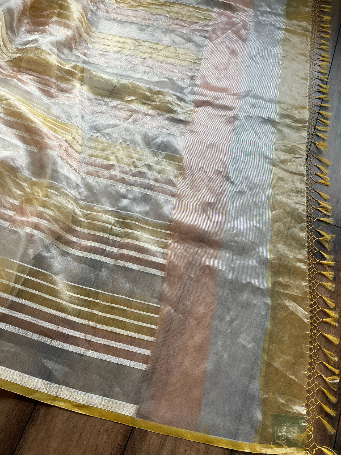 Tissue Stripes Rangkat Saree (Shades of Yellow)
