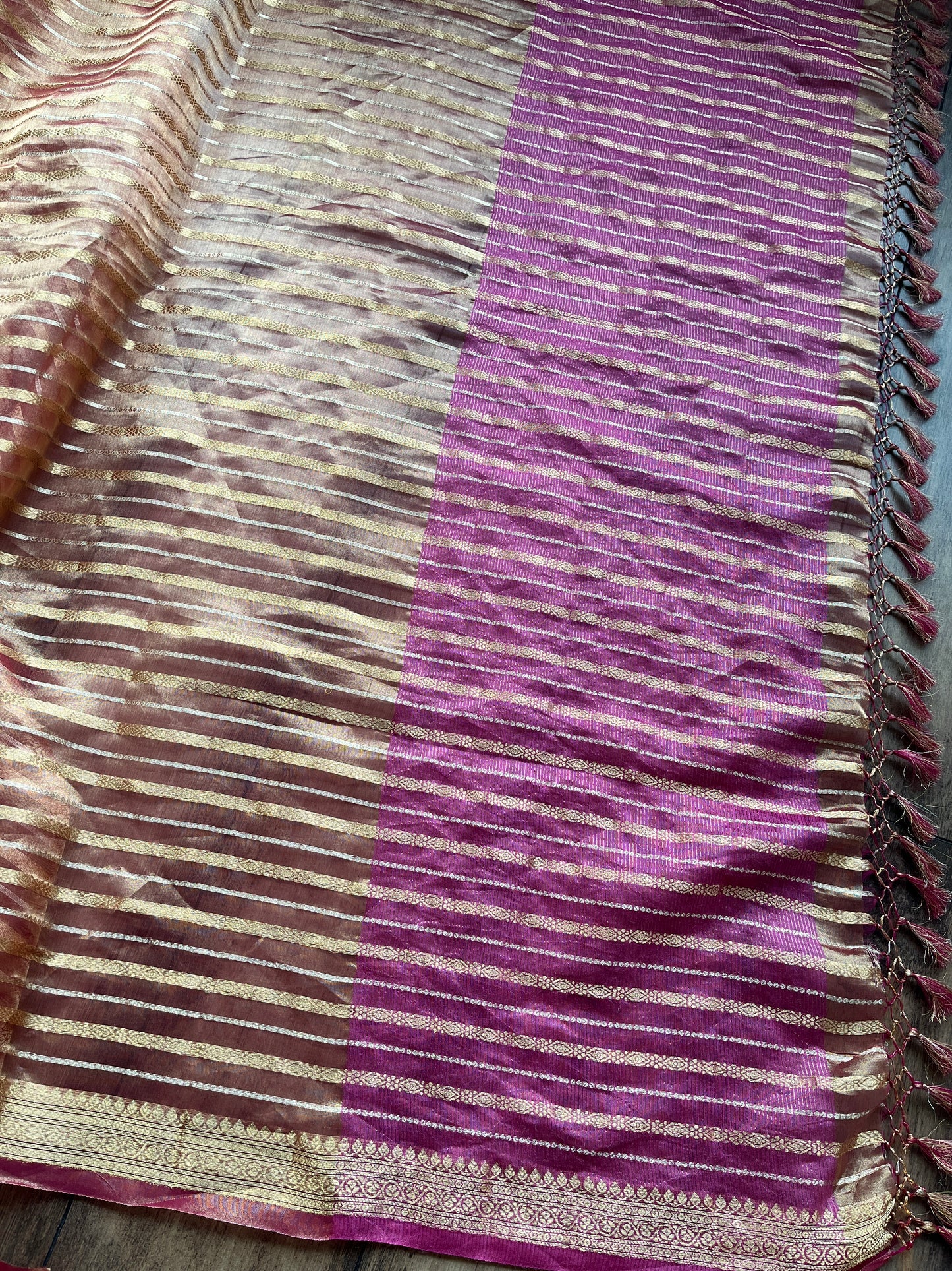 Tissue Stripes Dhoop Chaav Rust Saree