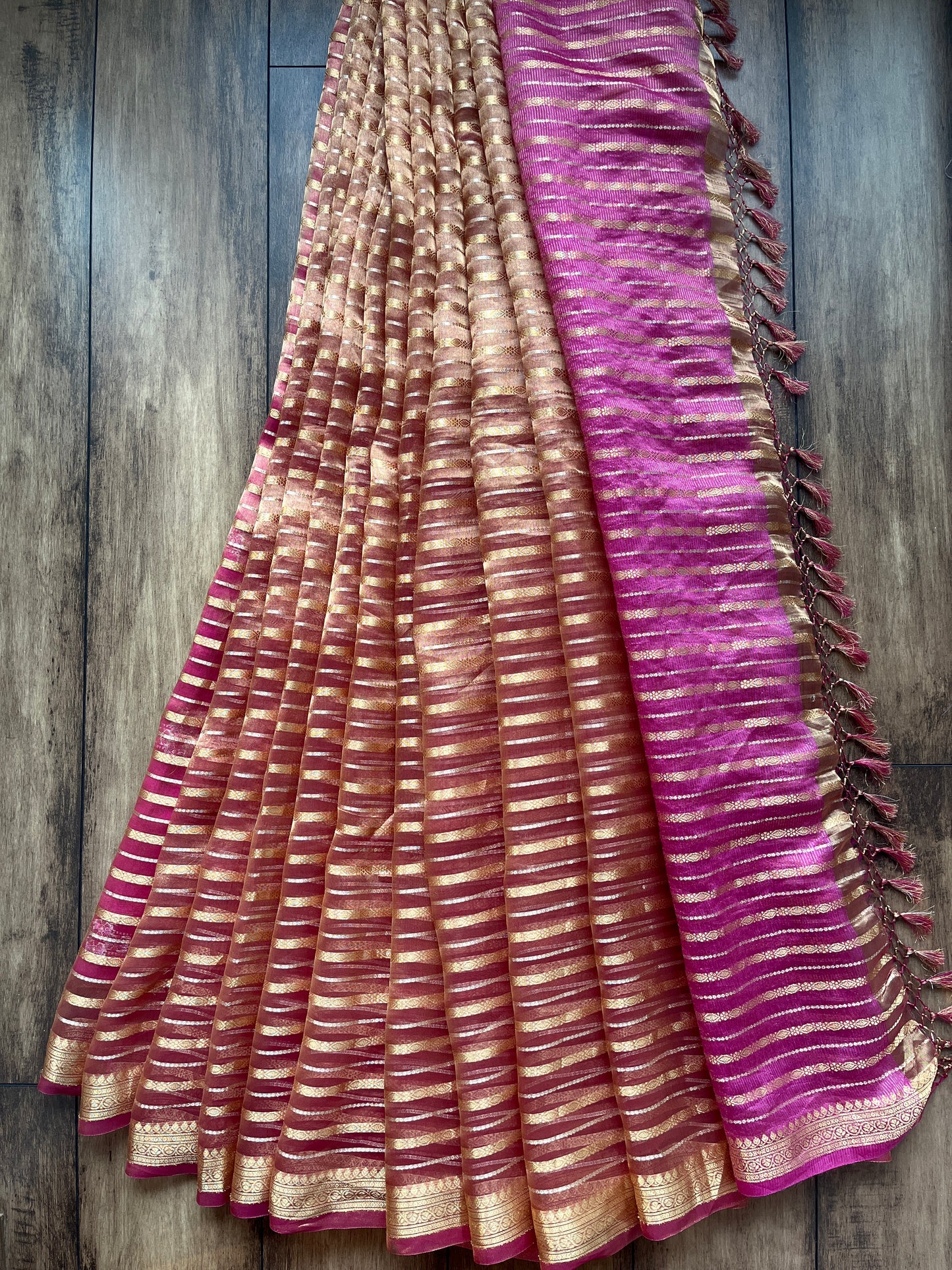 Tissue Stripes Dhoop Chaav Rust Saree