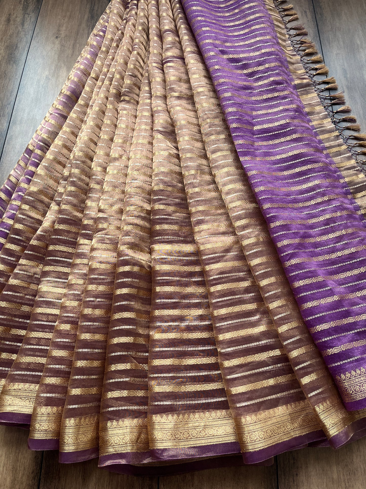 Tissue Stripes Dhoop Chaav Purple Saree