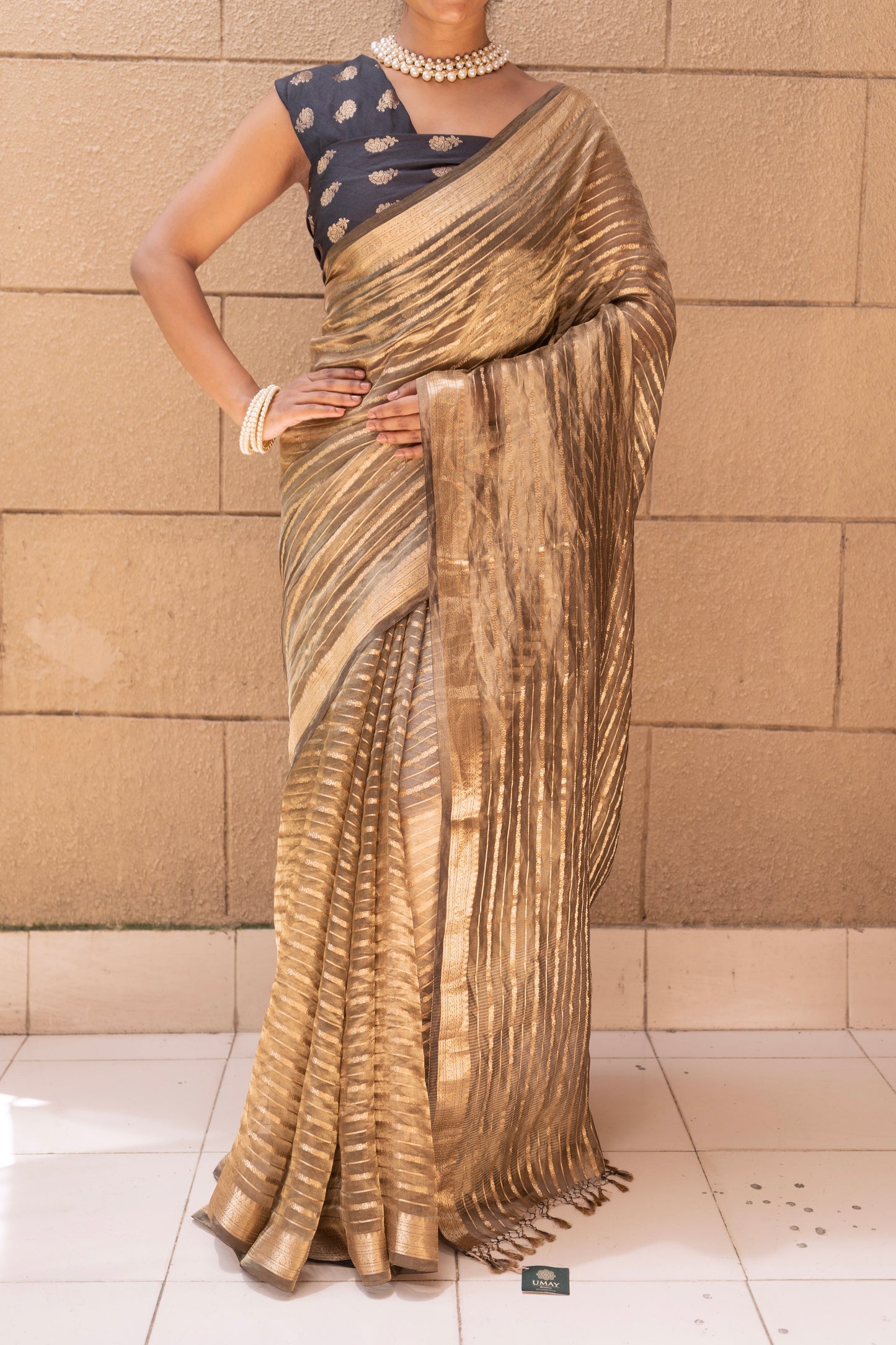 Tissue Stripes Black Saree