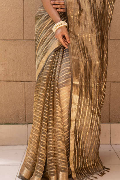 Tissue Stripes Black Saree