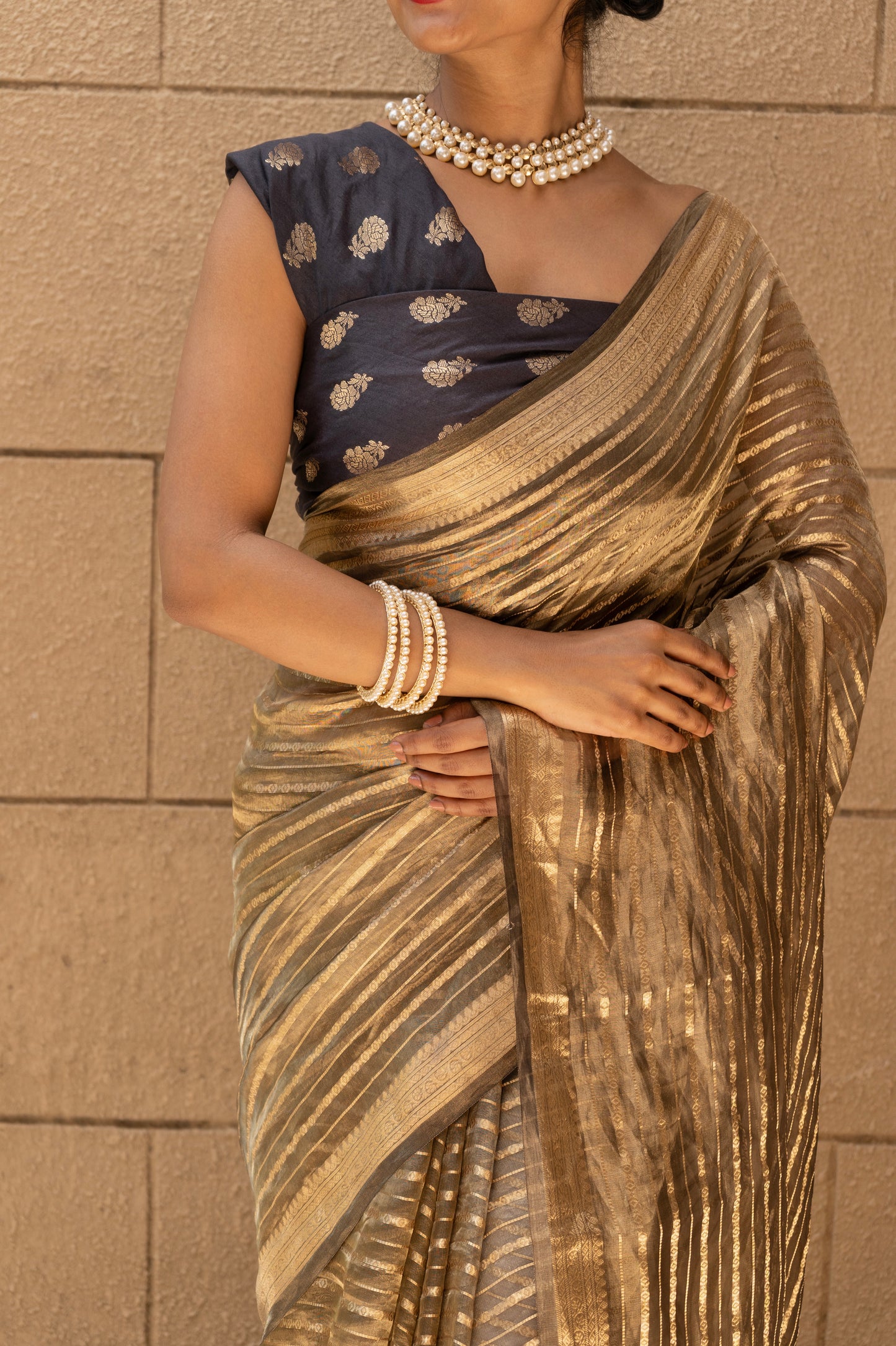 Tissue Stripes Black Saree