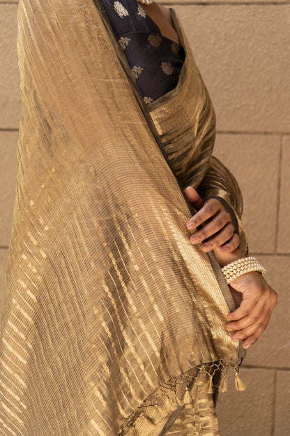 Tissue Stripes Black Saree