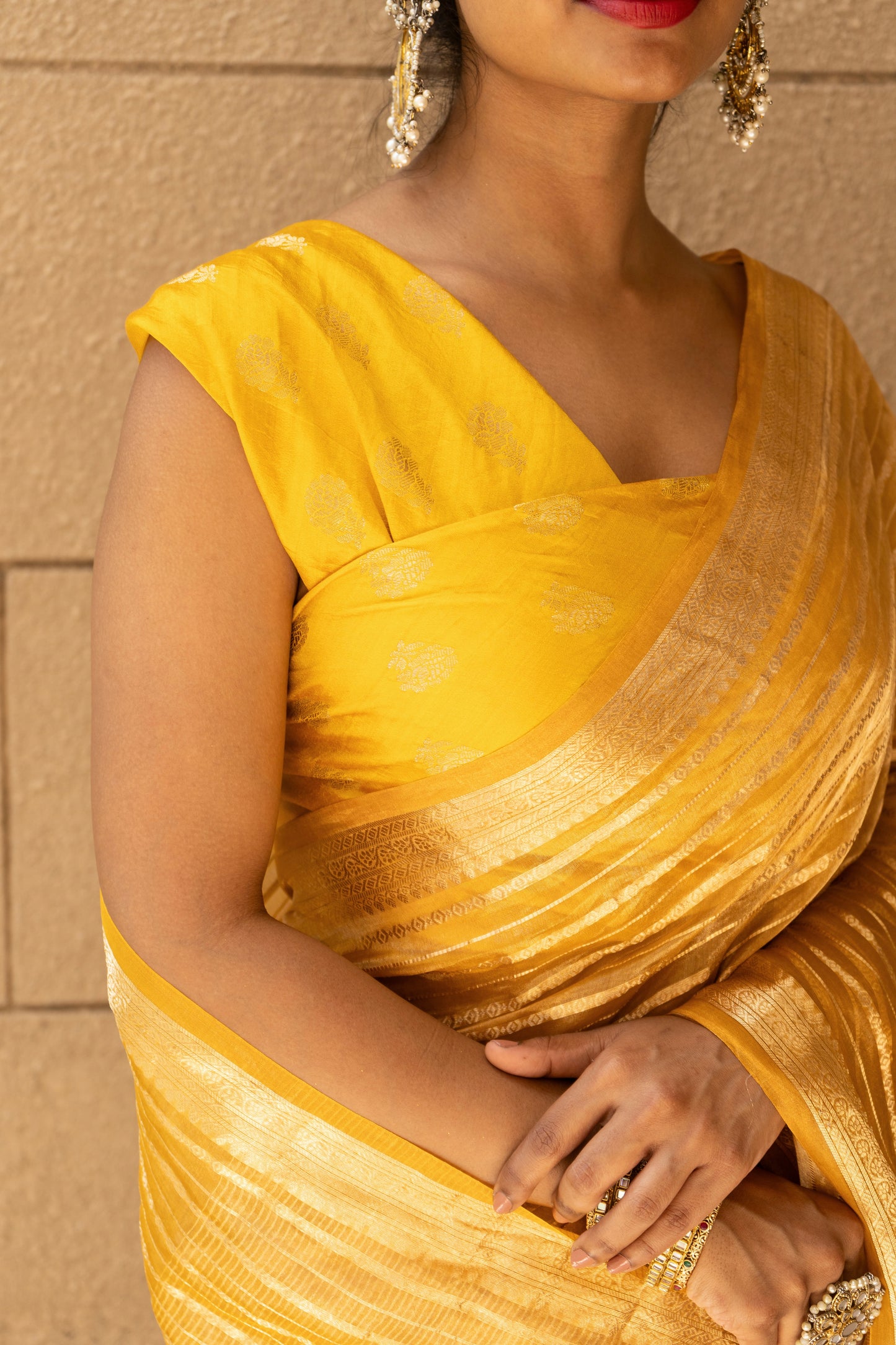 Tissue Stripes Yellow Saree