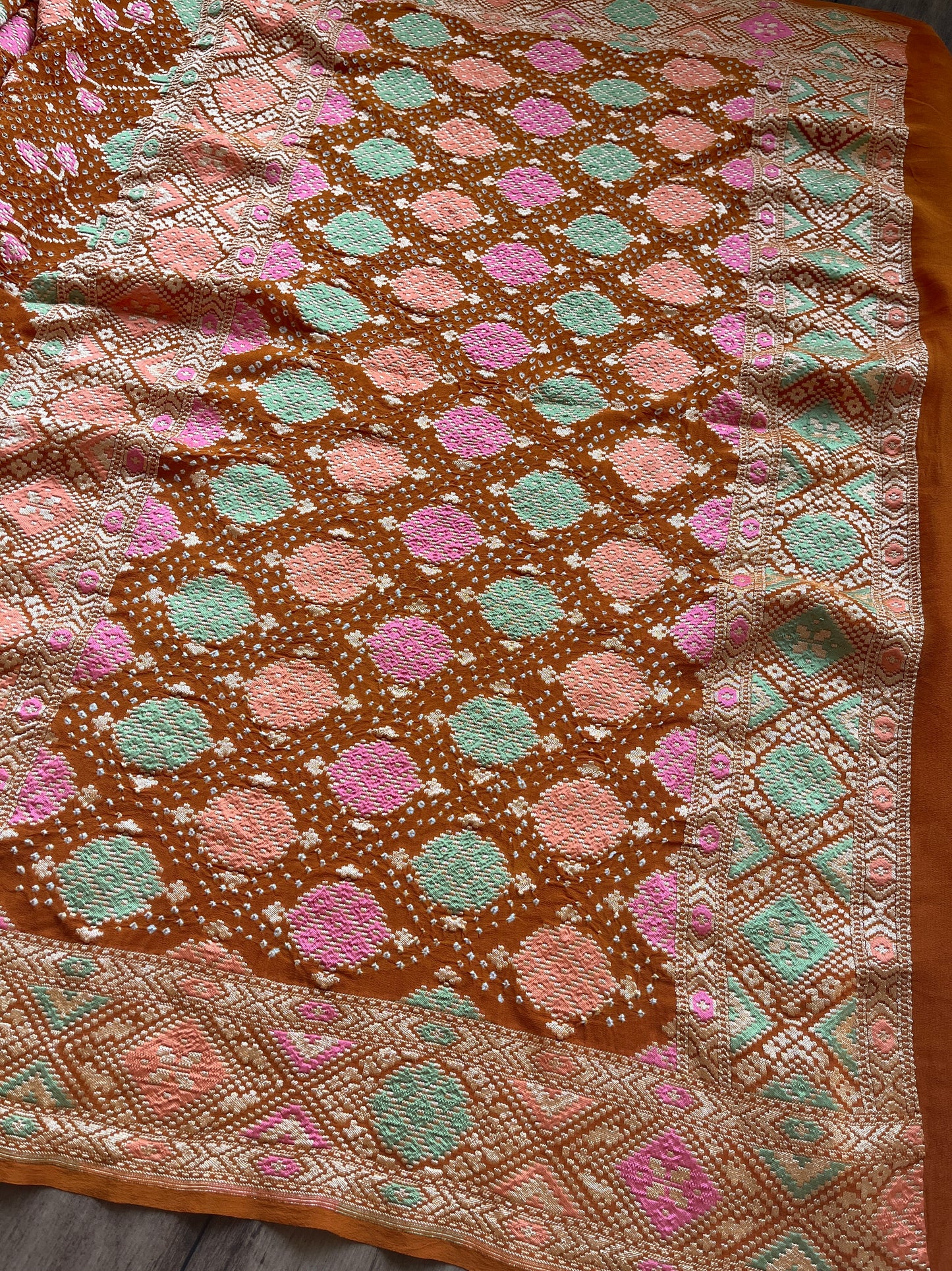 Patola Mustard Meenakari Bandhej Saree