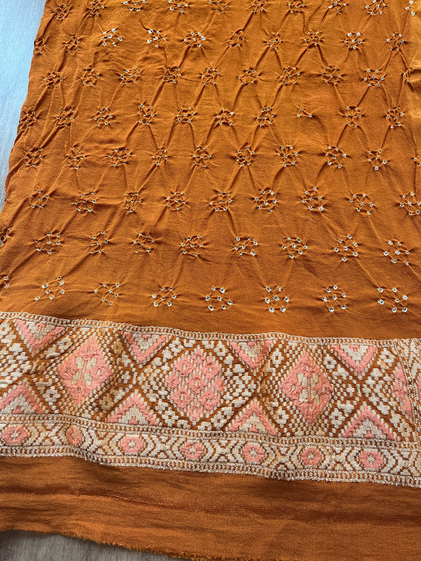 Patola Mustard Meenakari Bandhej Saree