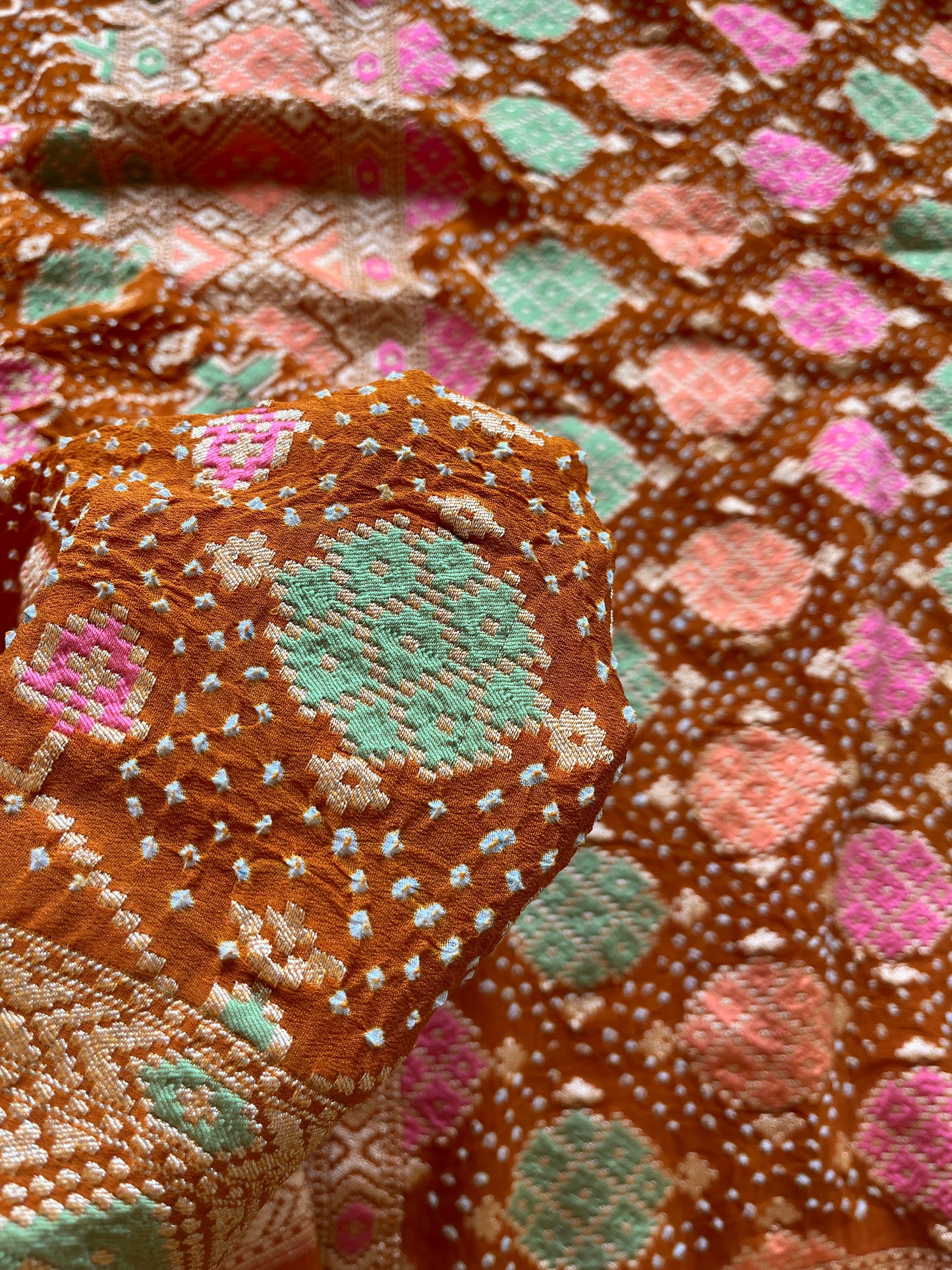 Patola Mustard Meenakari Bandhej Saree