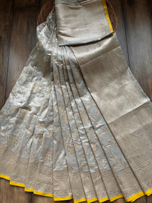 Light Grey Jaal Katan Saree