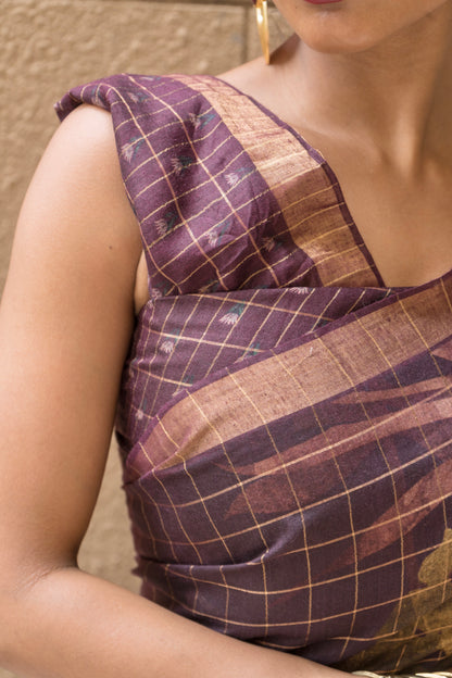 Silk Checks Chocolate Brown Saree
