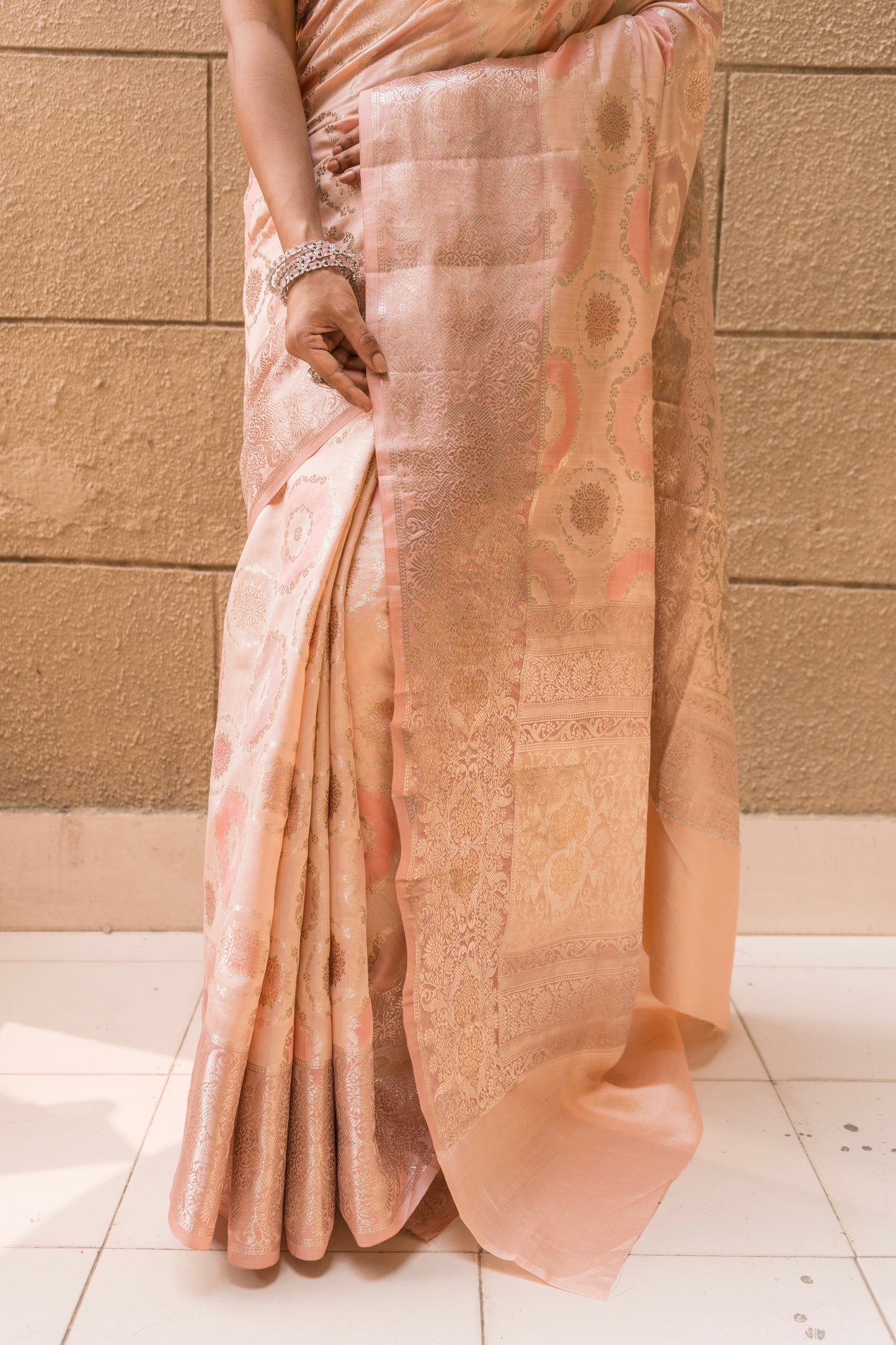 Handloom Chiniya Rangkat (Pastel Pink) Saree