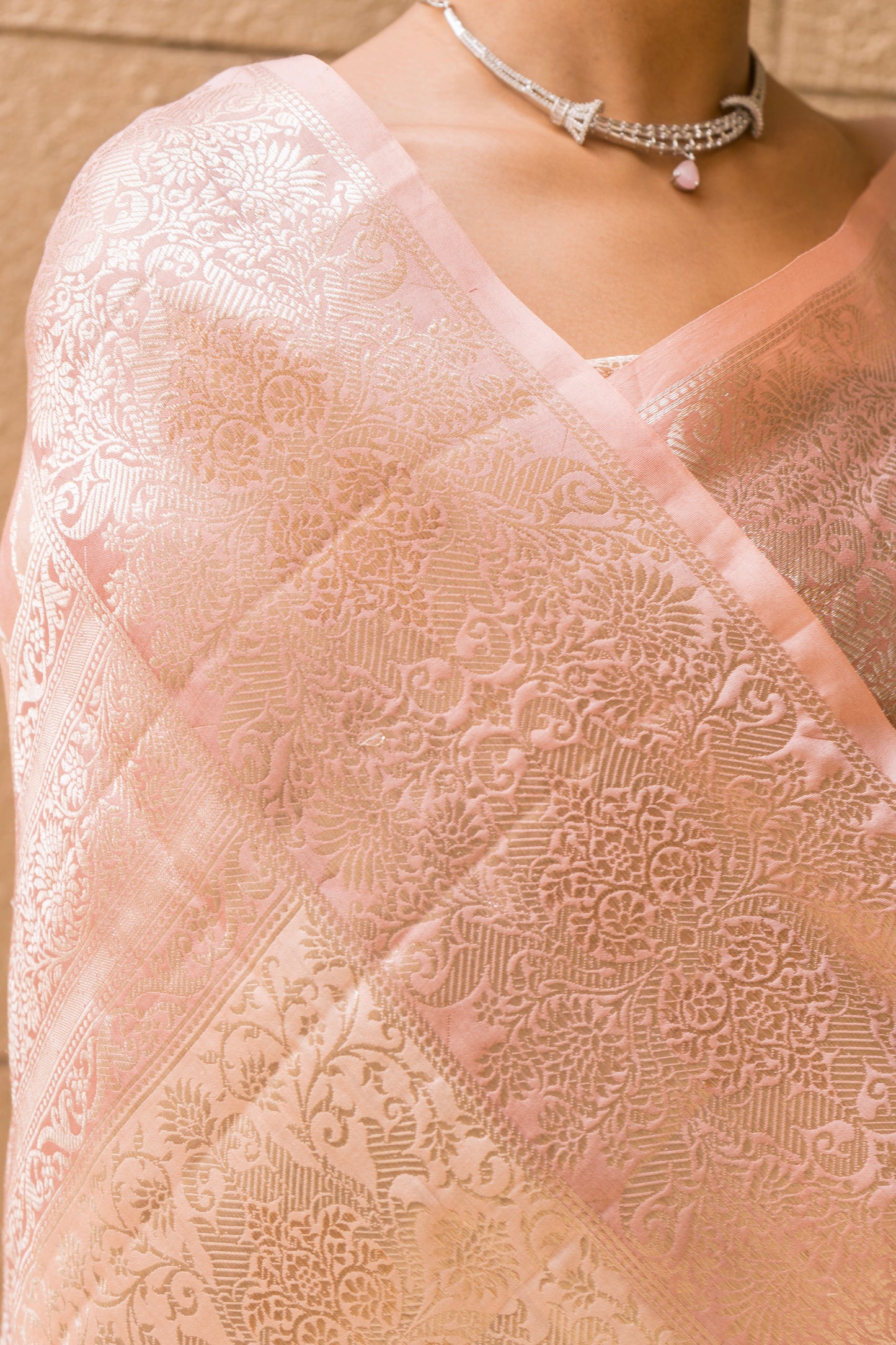 Handloom Chiniya Rangkat (Pastel Pink) Saree